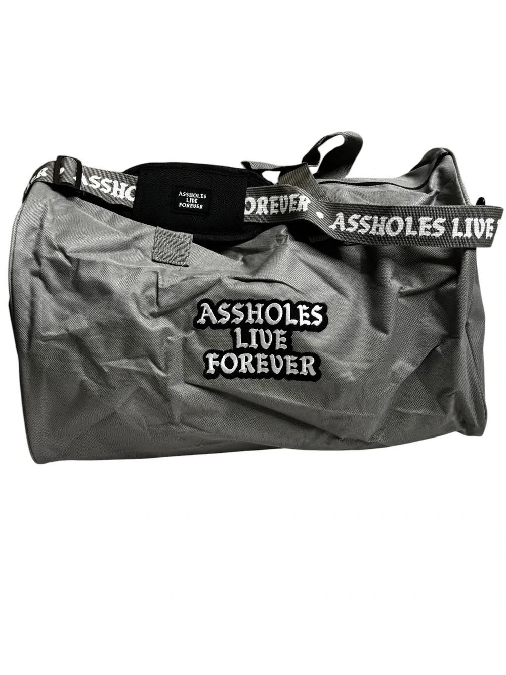 Assholes Live Forever HAVE A NICE TRIP Duffle Bag Strap Grey New without Tags